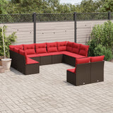 vidaXL 11-piece Garden Sofa Set with Cushions, Brown Poly Rattan