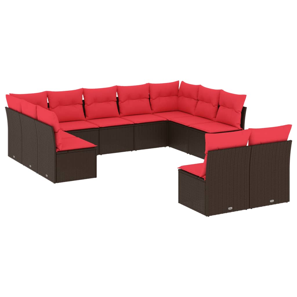 vidaXL 11-piece Garden Sofa Set with Cushions, Brown Poly Rattan