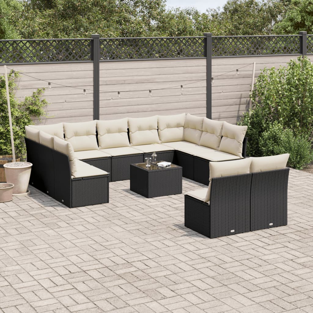 vidaXL 11-delige Loungeset met kussens poly rattan zwart