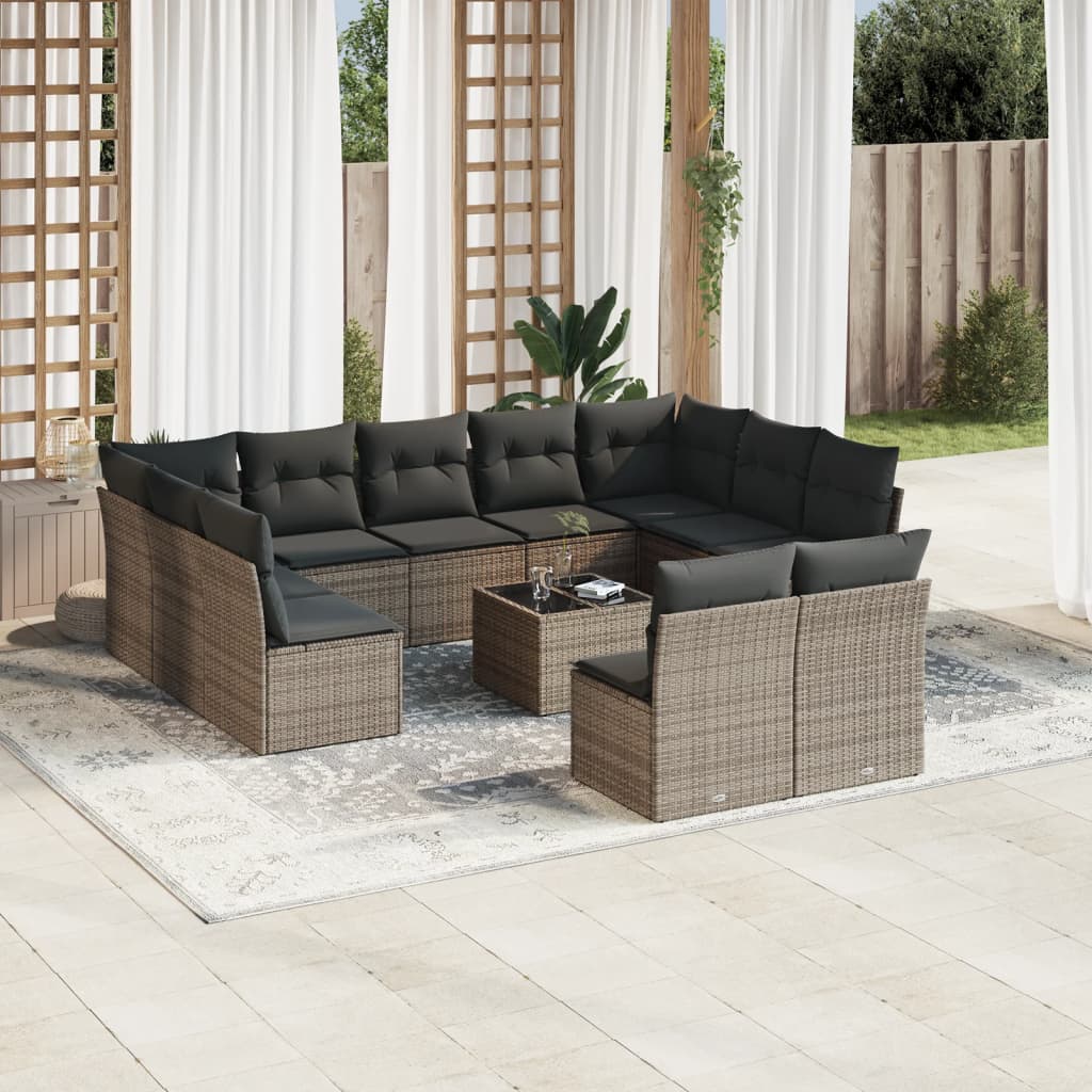 vidaXL 11-delige Loungeset met kussens poly rattan zwart