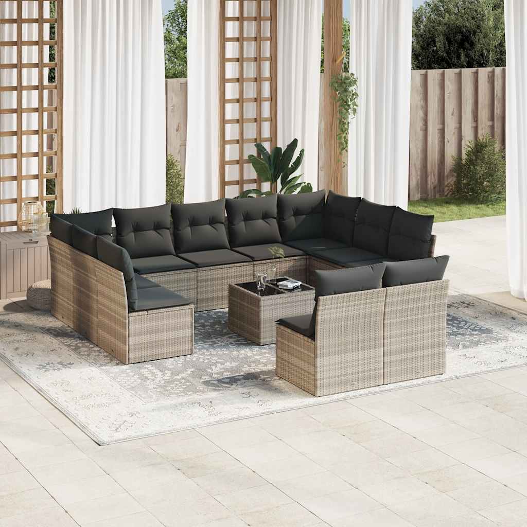 vidaXL 11-delige Loungeset met kussens poly rattan zwart