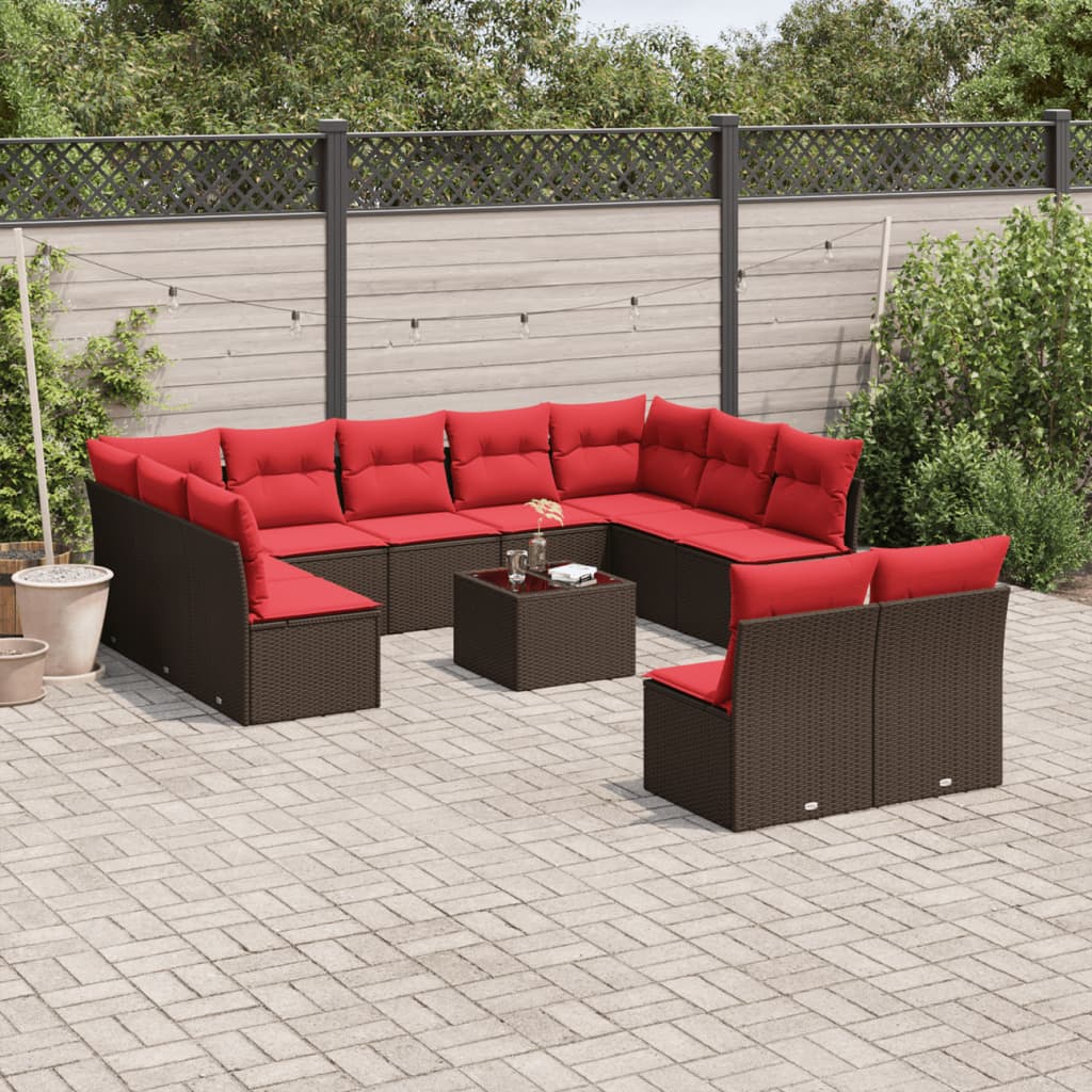 vidaXL 11-piece Garden Sofa Set with Cushions, Brown Poly Rattan