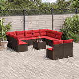 vidaXL 11-piece Garden Sofa Set with Cushions, Brown Poly Rattan