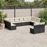 vidaXL 12-Piece Lounge Set with Cushions Poly Rattan Black
