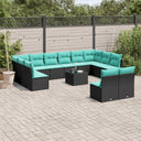 vidaXL 13-piece Garden Sofa Set with Cushions Black Poly Rattan