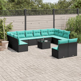 vidaXL 13-piece Garden Sofa Set with Cushions Black Poly Rattan