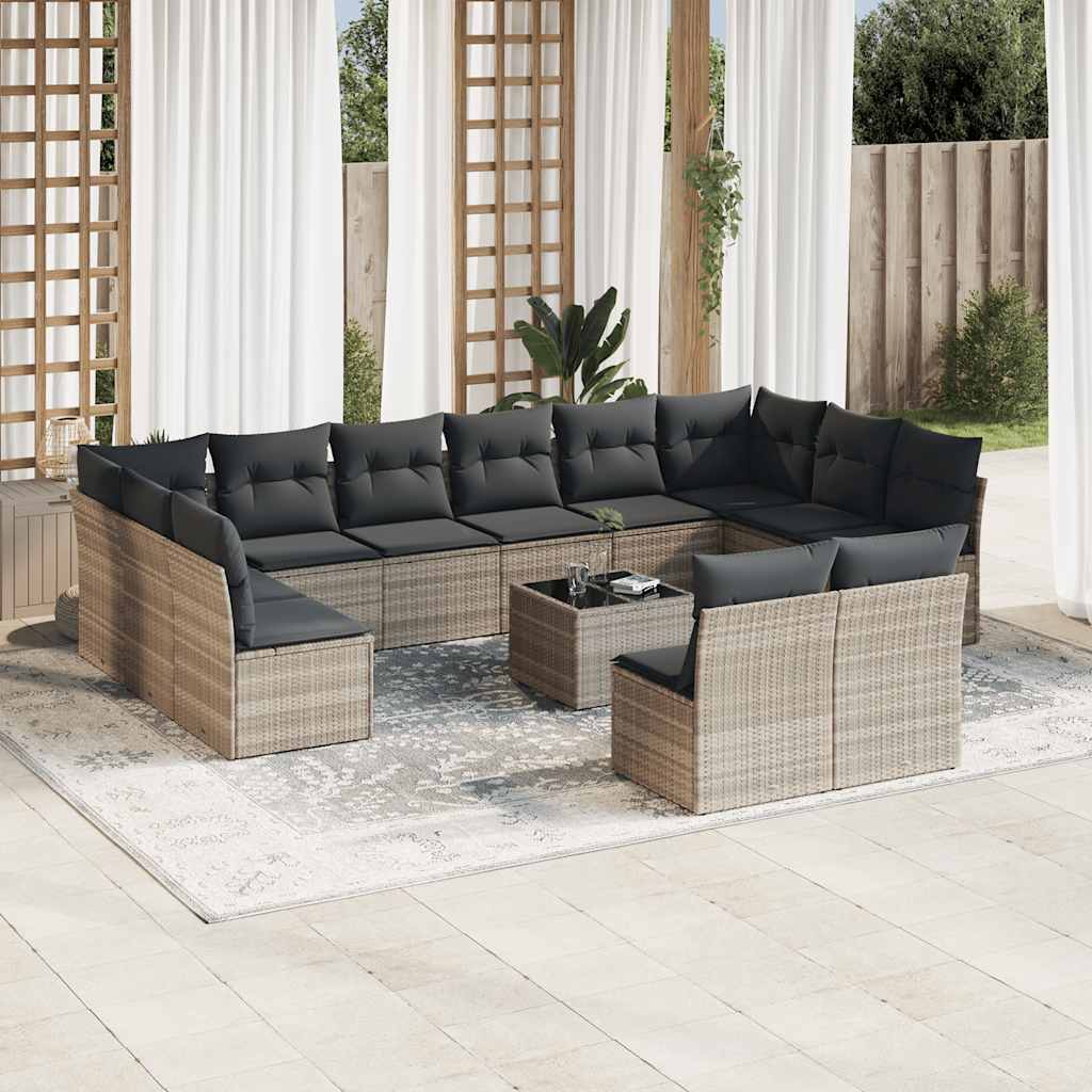 vidaXL 12-Piece Lounge Set with Cushions Poly Rattan Black