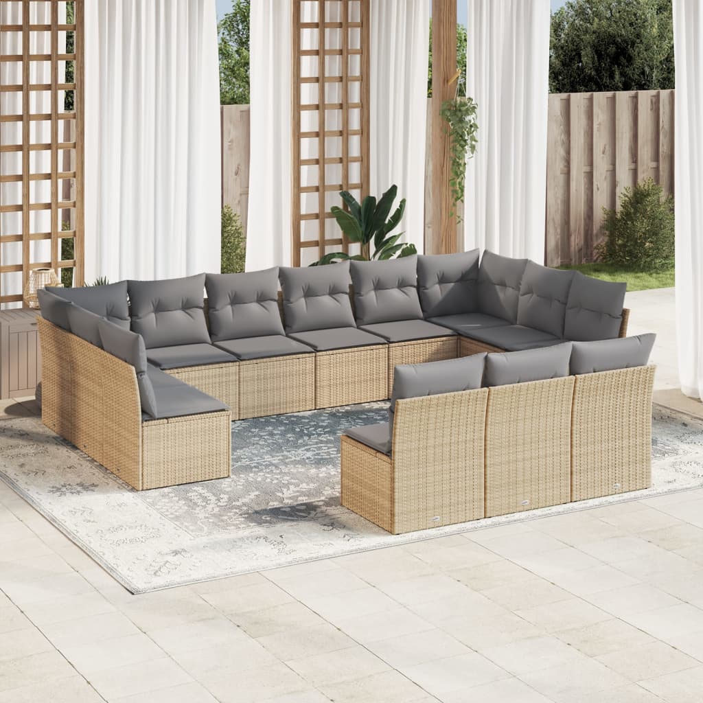 vidaXL 13-delige Loungeset met kussens poly rattan zwart