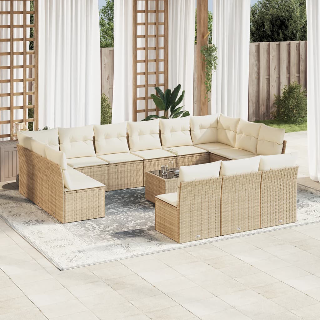 vidaXL 13-delige Loungeset met kussens poly rattan zwart