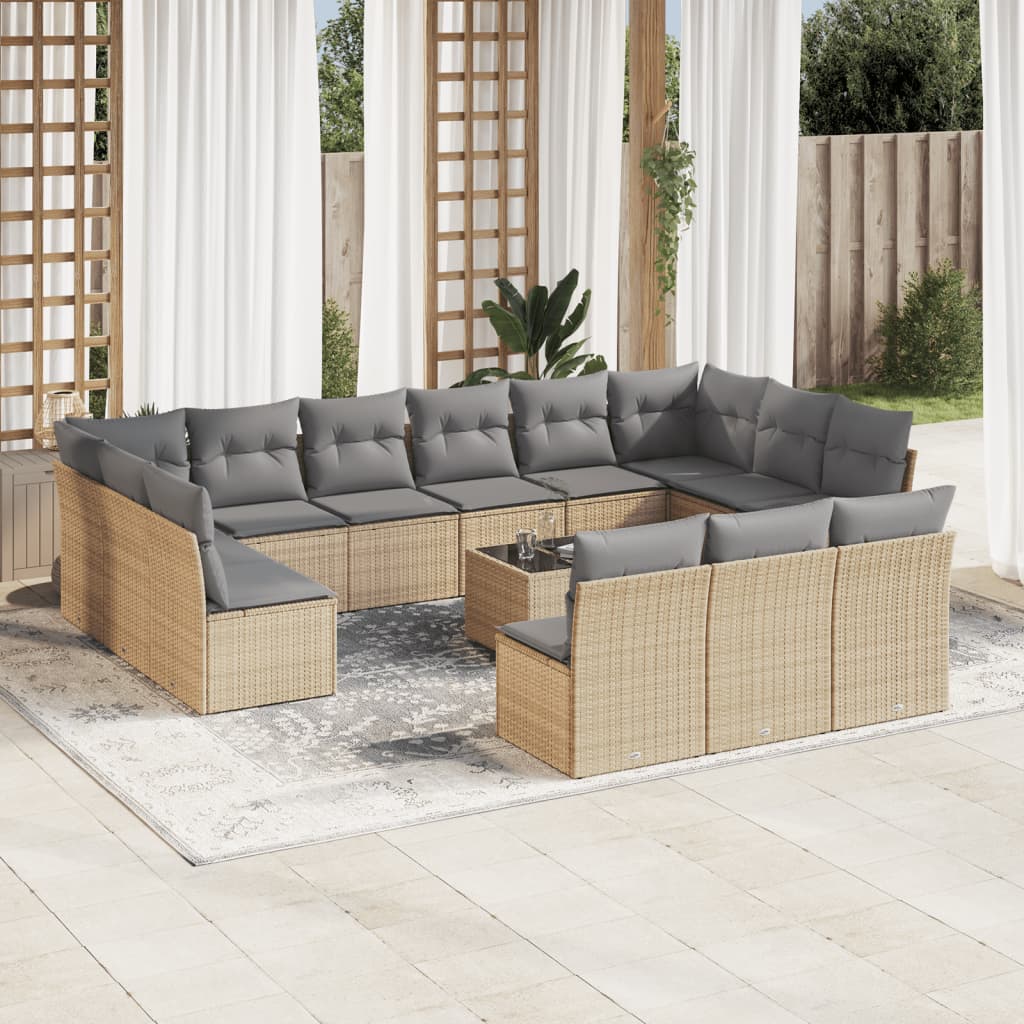 vidaXL 13-delige Loungeset met kussens poly rattan zwart