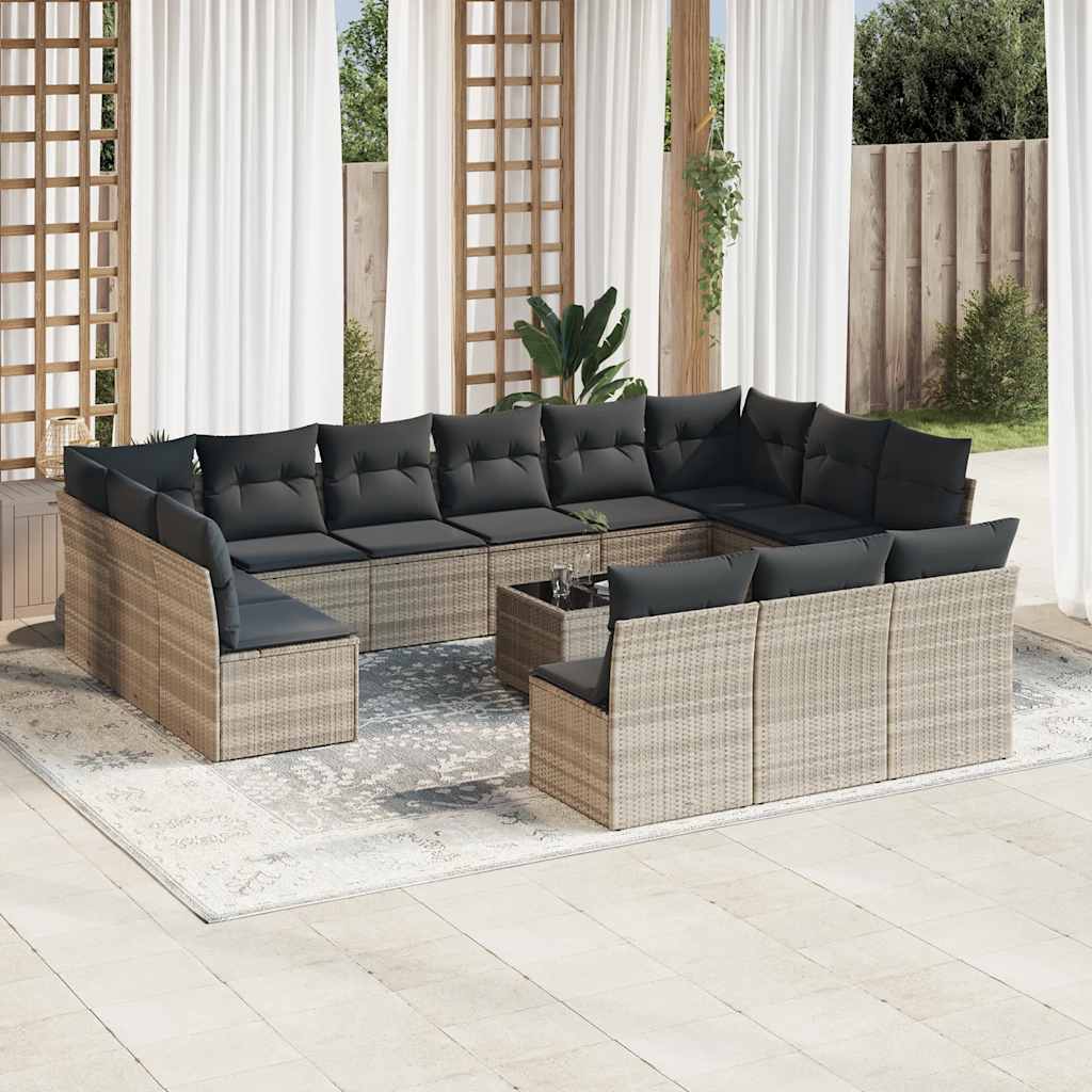 vidaXL 13-delige Loungeset met kussens poly rattan zwart