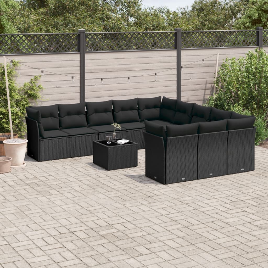 vidaXL 11-delige Loungeset met kussens poly rattan zwart