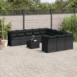 vidaXL 11-delige Loungeset met kussens poly rattan zwart