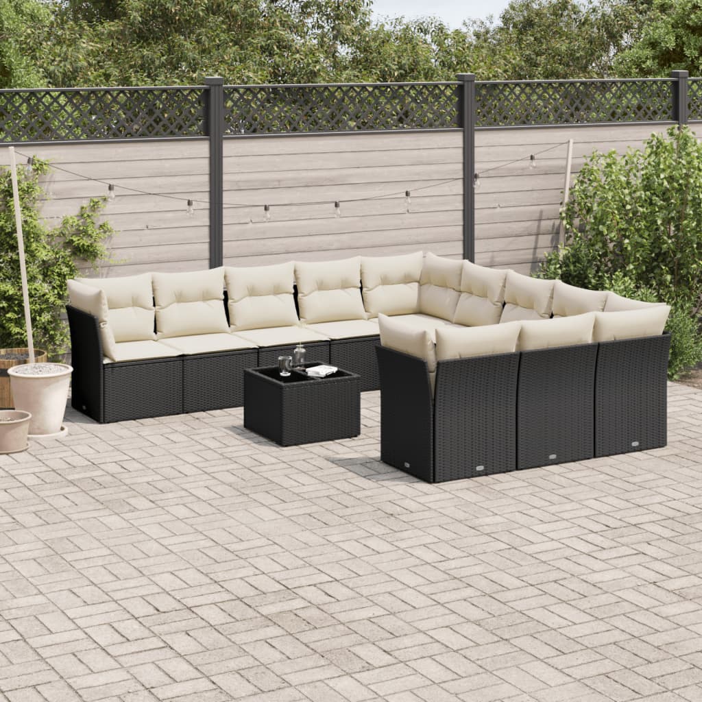 vidaXL 11-delige Loungeset met kussens poly rattan zwart