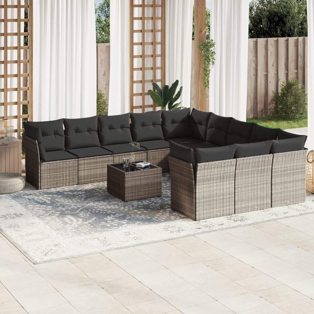 vidaXL 11-delige Loungeset met kussens poly rattan zwart