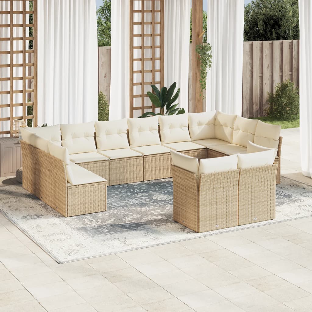 vidaXL 12-delige Loungeset met kussens poly rattan zwart