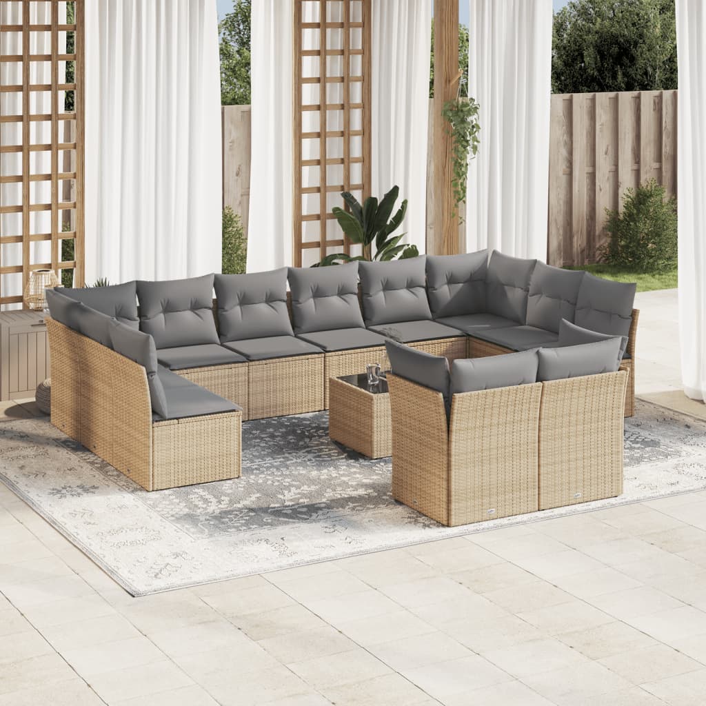 vidaXL 12-delige Loungeset met kussens poly rattan zwart