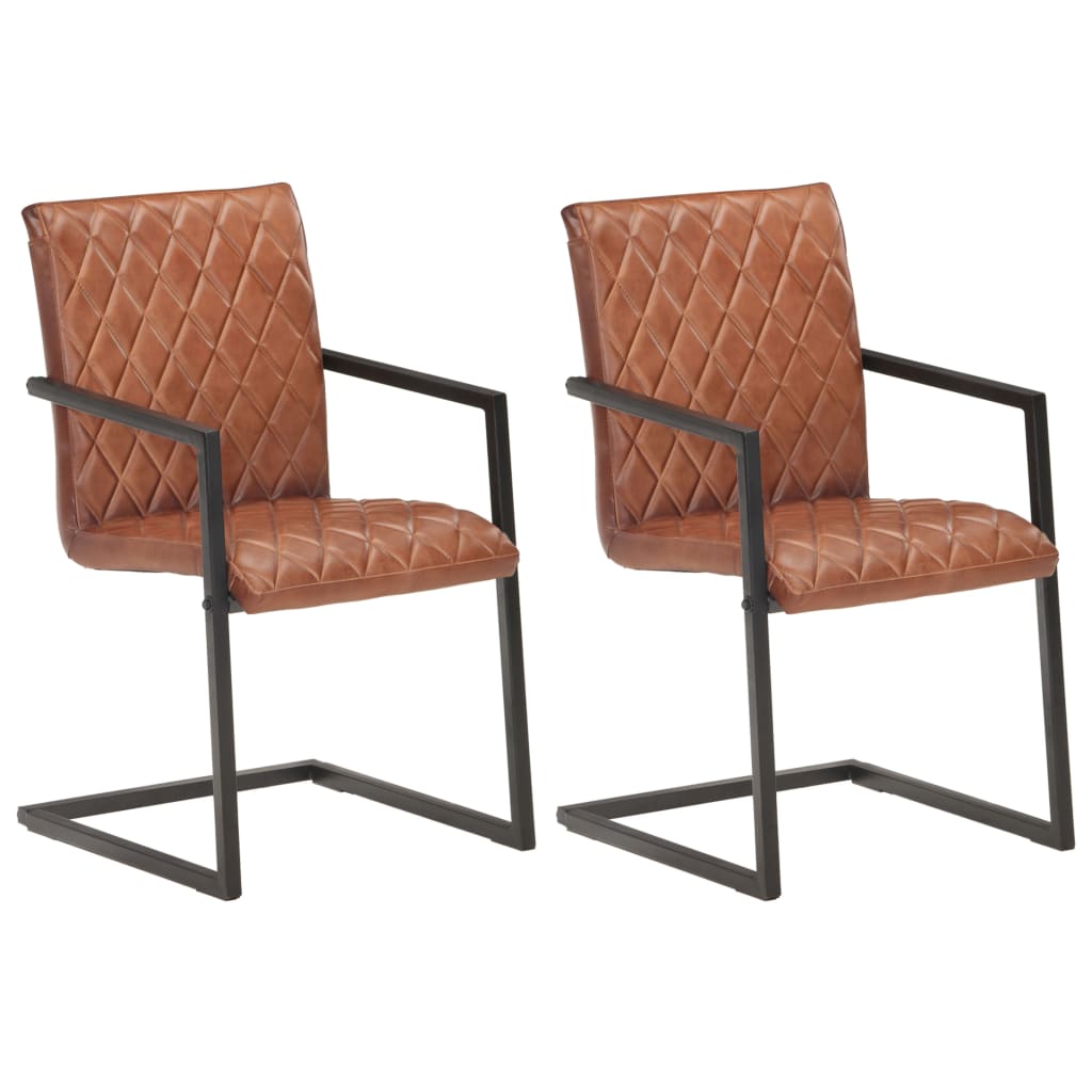 vidaXL Dining Chairs 2 pcs Real Leather Brown