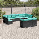vidaXL Ensemble de 13 banques de jardin avec coussins en polyrotan noir