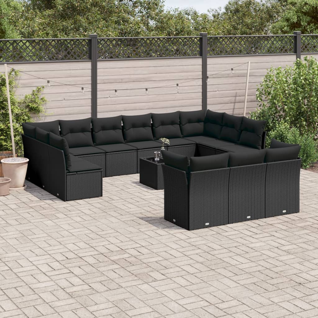 vidaXL 13-delige Loungeset met kussens poly rattan zwart