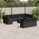 vidaXL 13-delige Loungeset met kussens poly rattan zwart
