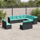 vidaXL Ensemble de 12 banques de jardin avec coussins en polyrotan noir
