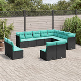 vidaXL 12-Piece Garden Sofa Set with Cushions Black Poly Rattan