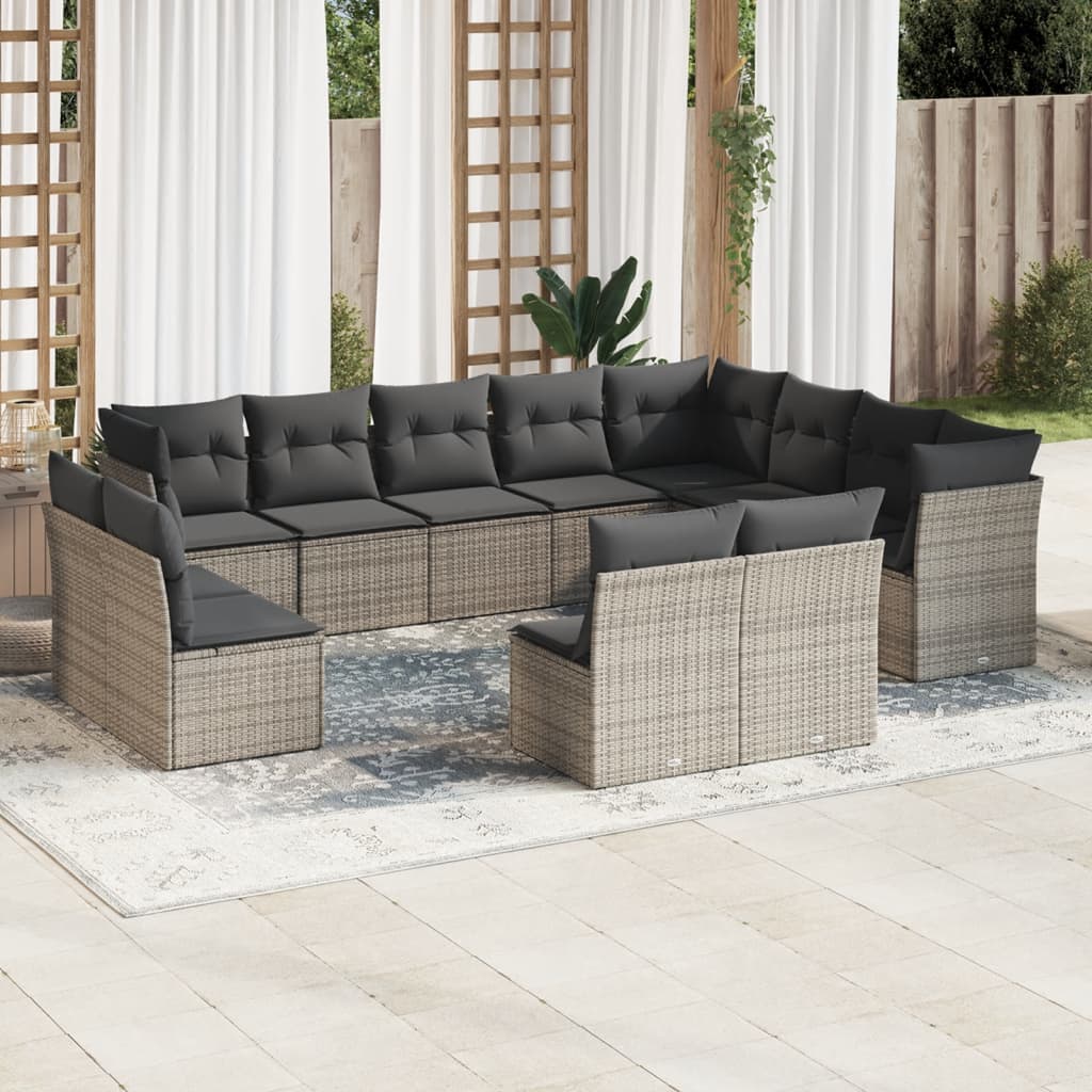 vidaXL 12-delige Loungeset met kussens poly rattan zwart