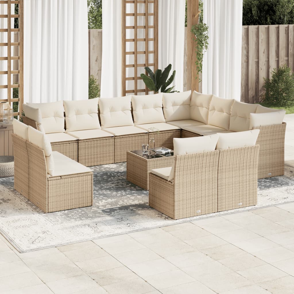 vidaXL 12-delige Loungeset met kussens poly rattan zwart