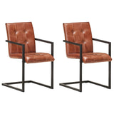 vidaXL Dining Chairs 2 pcs Real Leather Brown