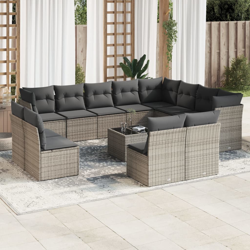 vidaXL 12-delige Loungeset met kussens poly rattan zwart