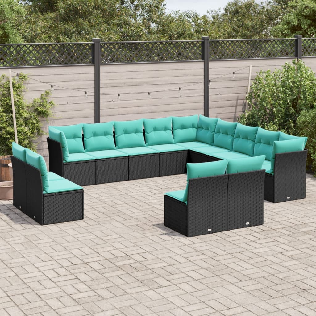 vidaXL 13-delige tuinbankset met kussens van zwart polyrotan