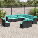 vidaXL Ensemble de 13 banques de jardin avec coussins en polyrotan noir