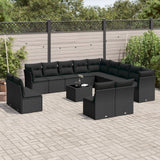 vidaXL 13-delige Loungeset met kussens poly rattan zwart