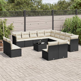 vidaXL 13-delige Loungeset met kussens poly rattan zwart