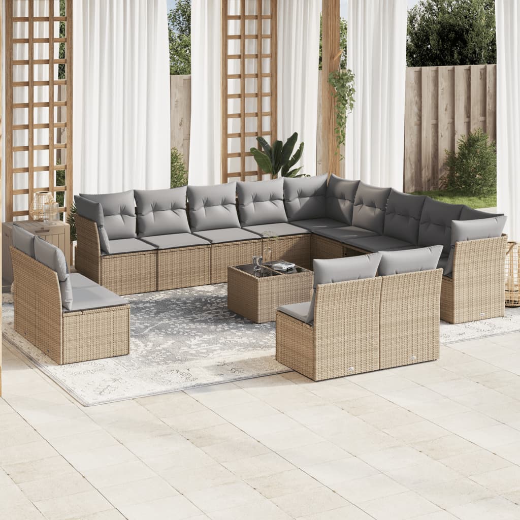 vidaXL 13-delige Loungeset met kussens poly rattan zwart
