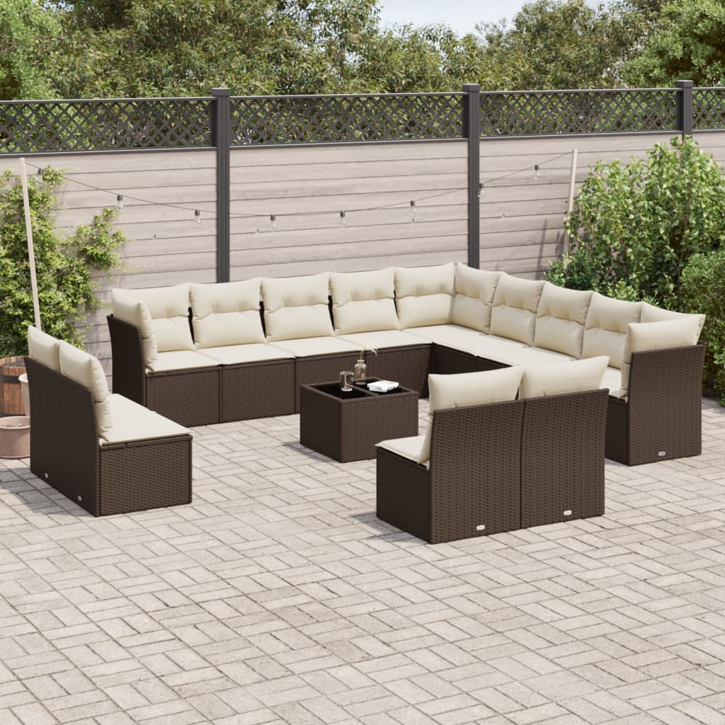 vidaXL 13-delige Loungeset met kussens poly rattan zwart
