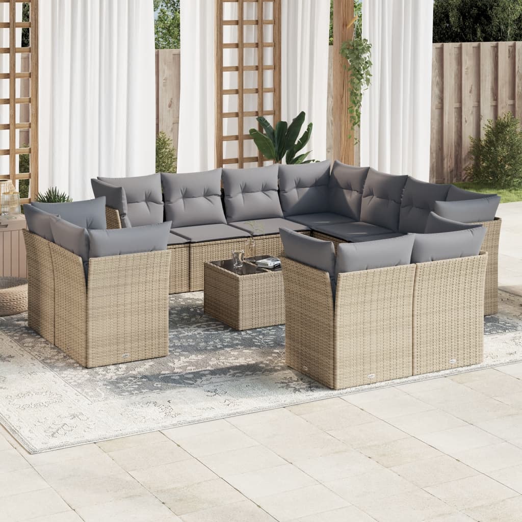 vidaXL 11-delige Loungeset met kussens poly rattan zwart