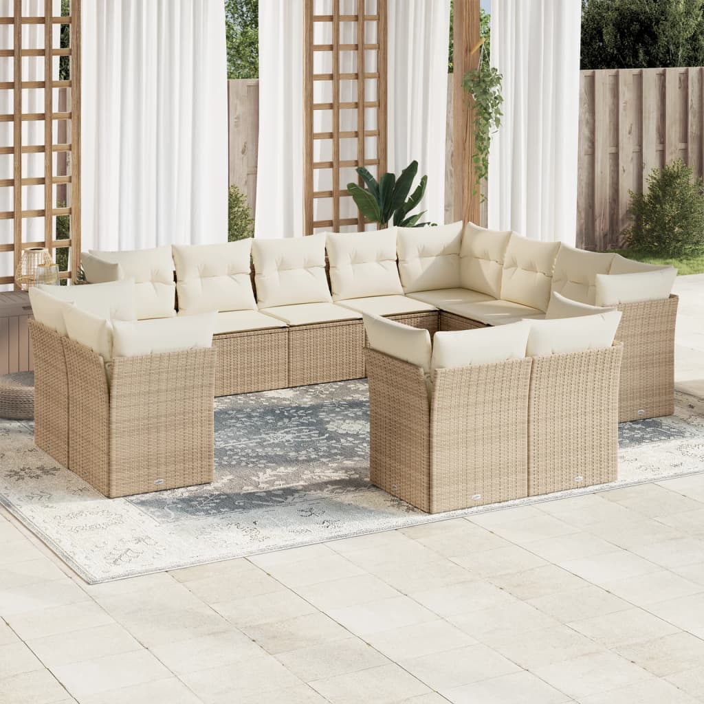 vidaXL 12-delige Loungeset met kussens poly rattan zwart