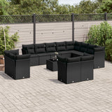 vidaXL 12-delige Loungeset met kussens poly rattan zwart