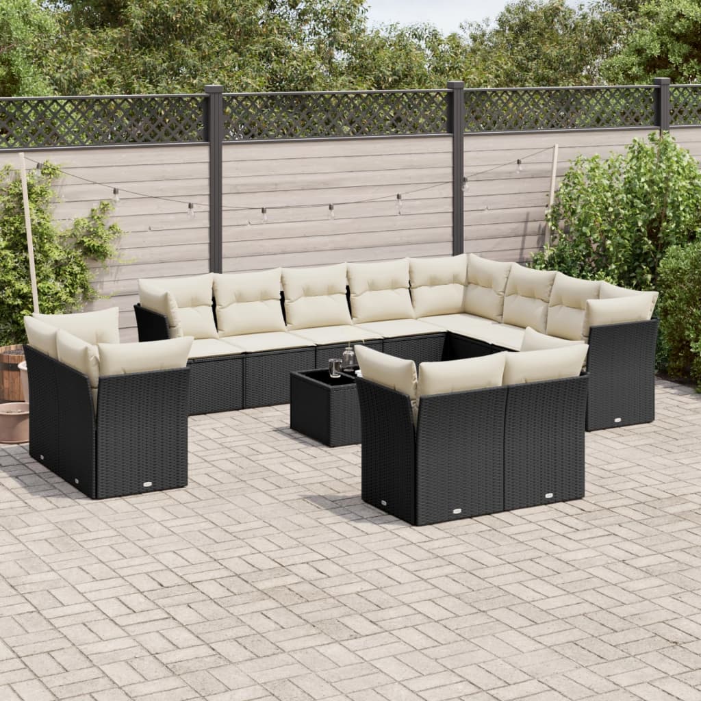 vidaXL 12-delige Loungeset met kussens poly rattan zwart