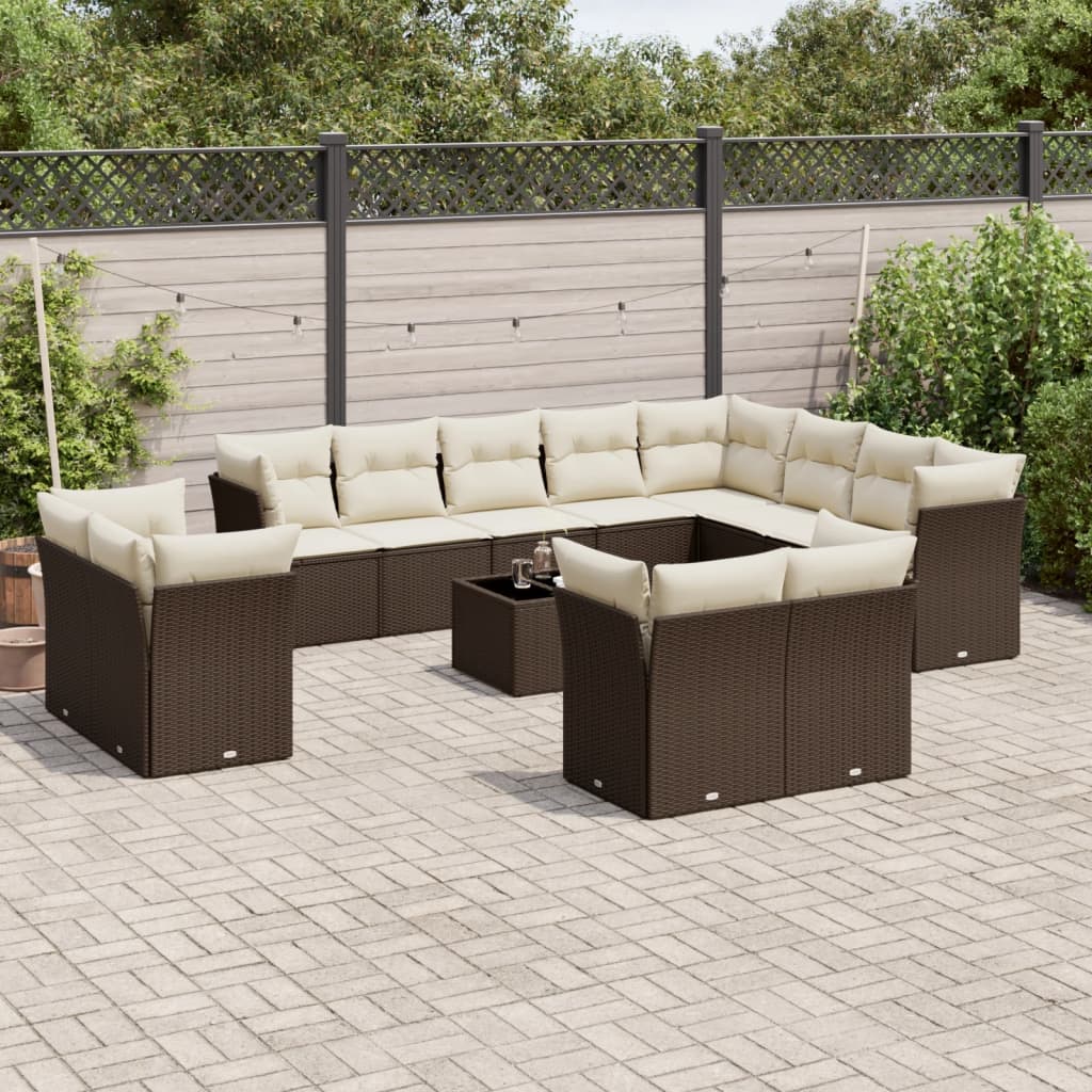 vidaXL 12-delige Loungeset met kussens poly rattan zwart