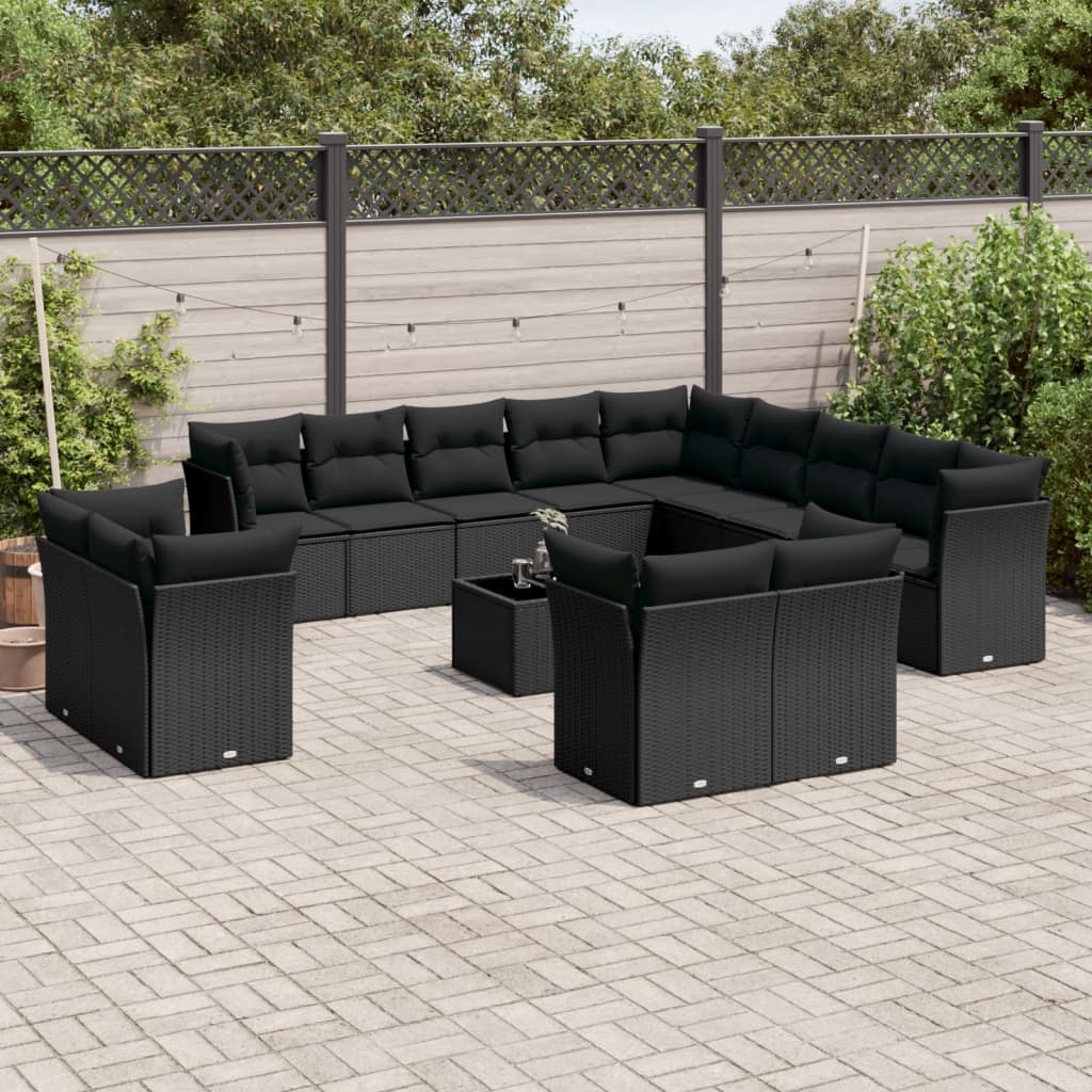 vidaXL 13-delige Loungeset met kussens poly rattan zwart