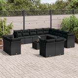vidaXL 13-delige Loungeset met kussens poly rattan zwart