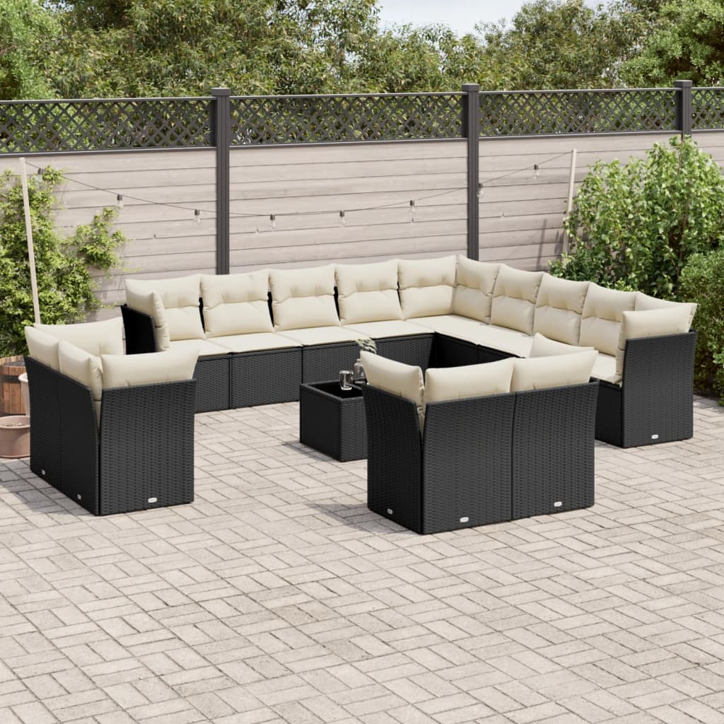 vidaXL 13-delige Loungeset met kussens poly rattan zwart