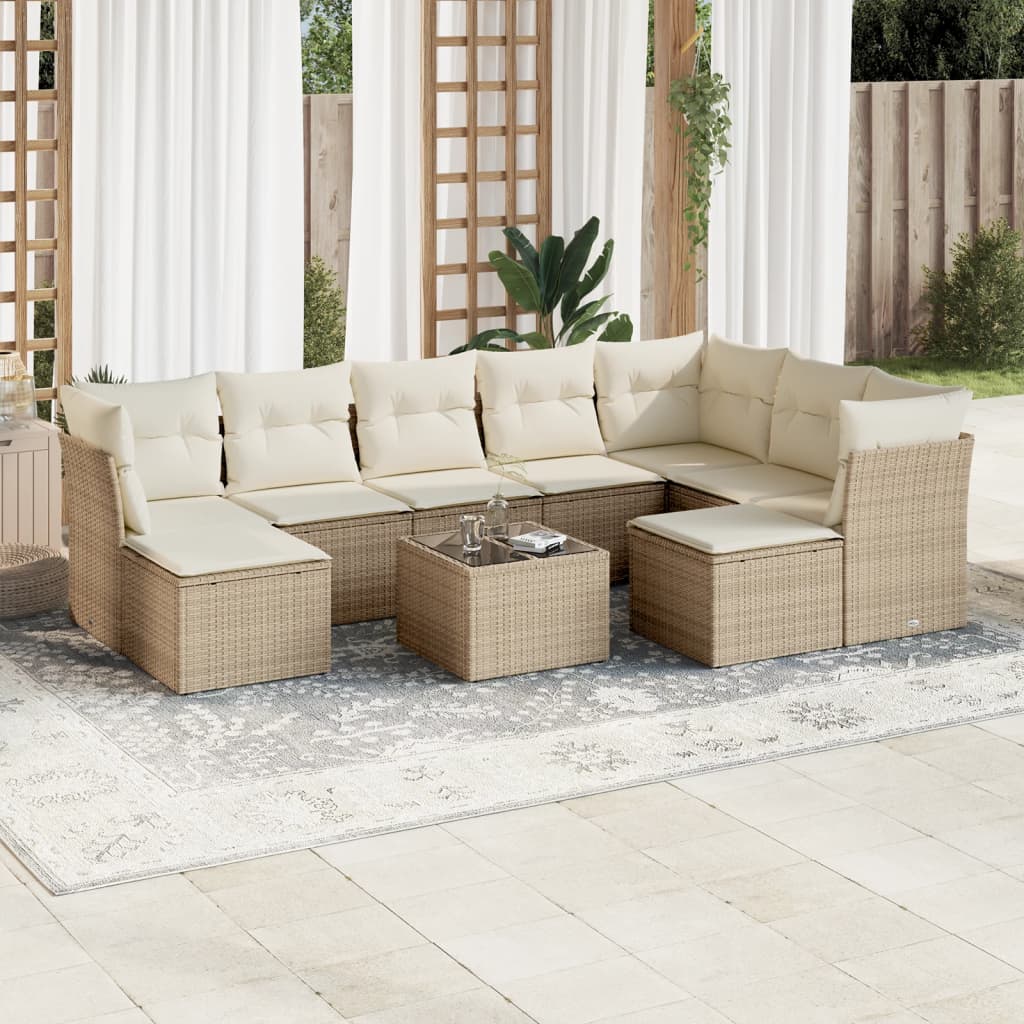 vidaXL 9-delige Loungeset met kussens poly rattan zwart