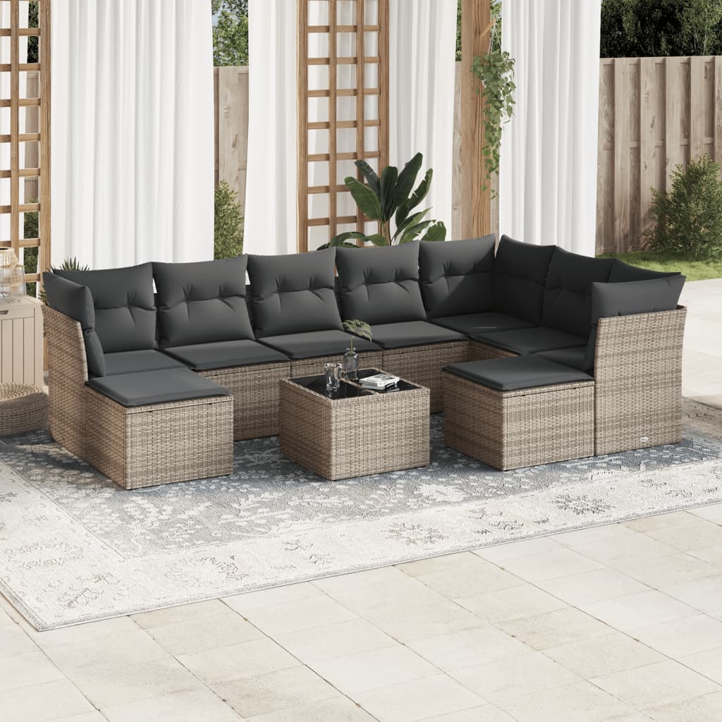 vidaXL 9-delige Loungeset met kussens poly rattan zwart