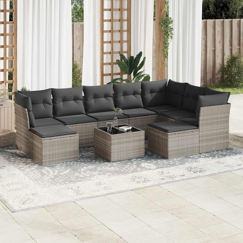 vidaXL 9-delige Loungeset met kussens poly rattan zwart