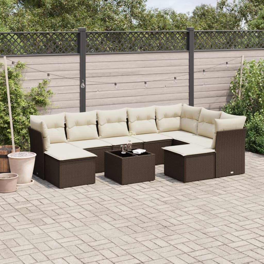 vidaXL 9-delige Loungeset met kussens poly rattan zwart