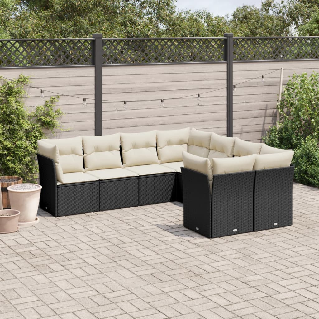vidaXL 8-delige Loungeset met kussens poly rattan zwart